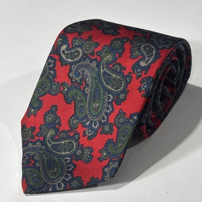 Nordstrom Madder-Style Paisley Silk Tie – Red Navy Green – 58"x3.5" – Classic Foto 1 de 4