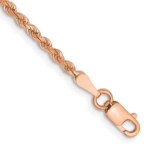 14K Rose Gold 2mm Diamond-cut Rope with Lobster Clasp Chain Bracelet 8" 3.14gm - Picture 1 of 2
