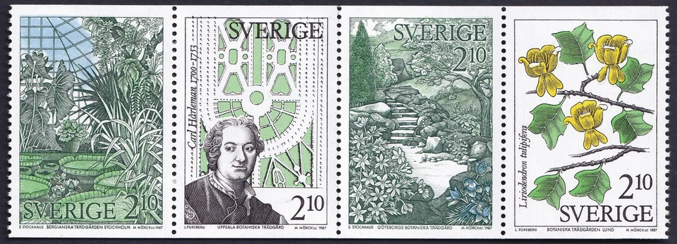 Suecia 1987 Folleto Panel Jardín Botánico. Grabador de flores Mörck. MNH Foto 1 de 1