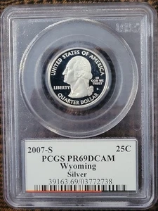 2007-S Silver Proof Wyoming State Quarter-PCGS PR69DCAM - Picture 1 of 2