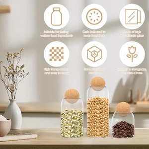 3 Pack Glass Storage Jar with Ball Cork Lid 17oz/28oz/40oz Clear Food qioBO - Picture 1 of 12