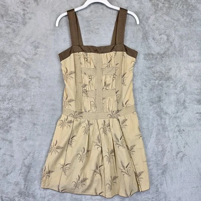 Vestido Max Studio Mujer Talla 4 Beige Marrón Seda Algodón Sin Mangas Ajuste y Acampanado Foto 1 de 4