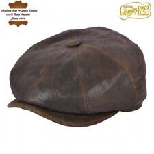 Vintage Newsboy Cap Cracked Leather 100% Sheepskin Baker Boy Classic Gatsby Hat
