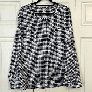 GAP taglia XX-Large blu navy bianco pied de poule girocollo manica lunga con bottoni - Foto 1 di 6