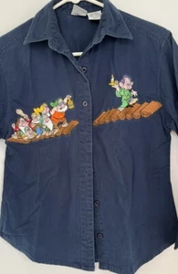 Vtg Disney Store Snow White 7 Dwarfs Embroidered Long Sleeve Button Up Shirt Sm. - Picture 1 of 6