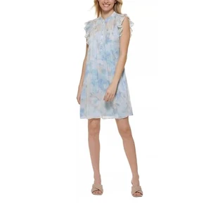 Calvin Klein bedruckt Flatterärmel A-Linie Kleid ruhig mehrfarbig Größe 16 - Bild 1 von 4