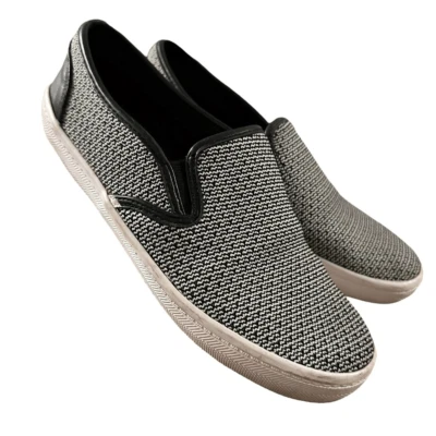 Rebecca Minkoff ~ Zapatilla deportiva de tela blanca y negra ~ Deslizable ~ Ribete de cuero ~talla 5.5 Foto 1 de 4