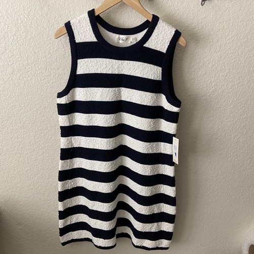 OFF WHITE Abito donna Eliza J a righe blu navy bianco sporco elasticizzato nuovo con etichetta XL