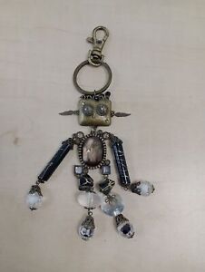 Robot Keyring Keychain Bag Charm Mascot metal glass crystal beads 