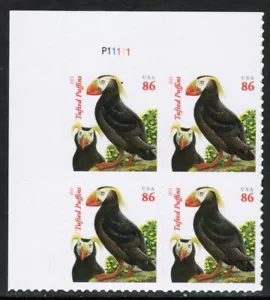 US USA Sc# 4737 MNH FVF PLATE # BLOCK Tufted Puffin Sea Bird Orange Year Date - Picture 1 of 1