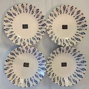 4ct Ceramiche Italia Pasta Salad Bowls Italy Blue Fish School Coastal Beach 9.25 - Picture 1 of 15