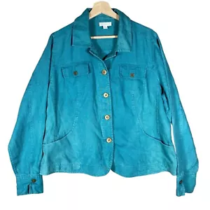 Charter Club 100% Linen Jacket Womens XL Turquoise Denim Trucker Style Button Up - Picture 1 of 9