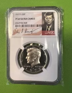 1977 S Kennedy Half Dollar John F Kennedy Signature Label NGC PF69 Ultra Cameo - Bild 1 von 12