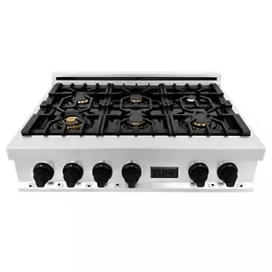 NEW ZLINE 36" RANGETOP 6 GAS BURNER STAINLESS STEEL BLACK ACCENTS RTZ-36-MB - Picture 1 of 10