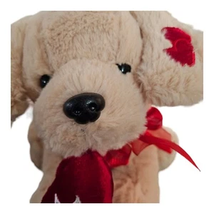 Dan Dee Yellow Lab Retriever Puppy Dog Stuffed Animal Red Heart Ribbon Bow 9" - Picture 1 of 9