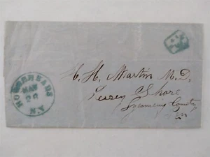 New York: Horseheads 1853 Stampless Cover, Blue CDS & Unusual Boxed PAID 3 - Picture 1 of 5