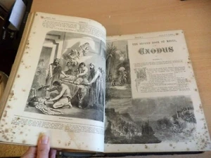 OLD ANTIQUE LARGE LEATHER ILLUSTRATED FAMILY BIBLE ENGRAVINGS CASSELL PETTER - Picture 1 of 12