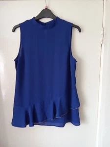APT.9Top Size Small. Blue. High Neck, Frill Hem With Tiny Gold Beads Around Hem - Picture 1 of 6