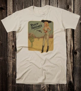 Retro Travel Tee T Shirt  Pinup Girl Cowgirl Western Reach Pardner - Picture 1 of 9