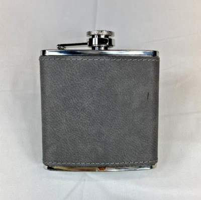 Frasco de cuero gris cosido acero inoxidable 6 oz bolsillo de alcohol tapa de rosca adjunta Foto 1 de 4