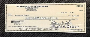 MLB SIGNED RARE ORIG. 1992 ALL-STAR GAME EXPENSE REIMBURSEMENT CHECK TO PIRATES! - Picture 1 of 6