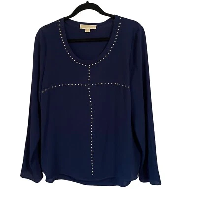 Michael Kors Mujer’s Blusa Azul Marino Top Tachuelas Doradas Talla L Foto 1 de 4