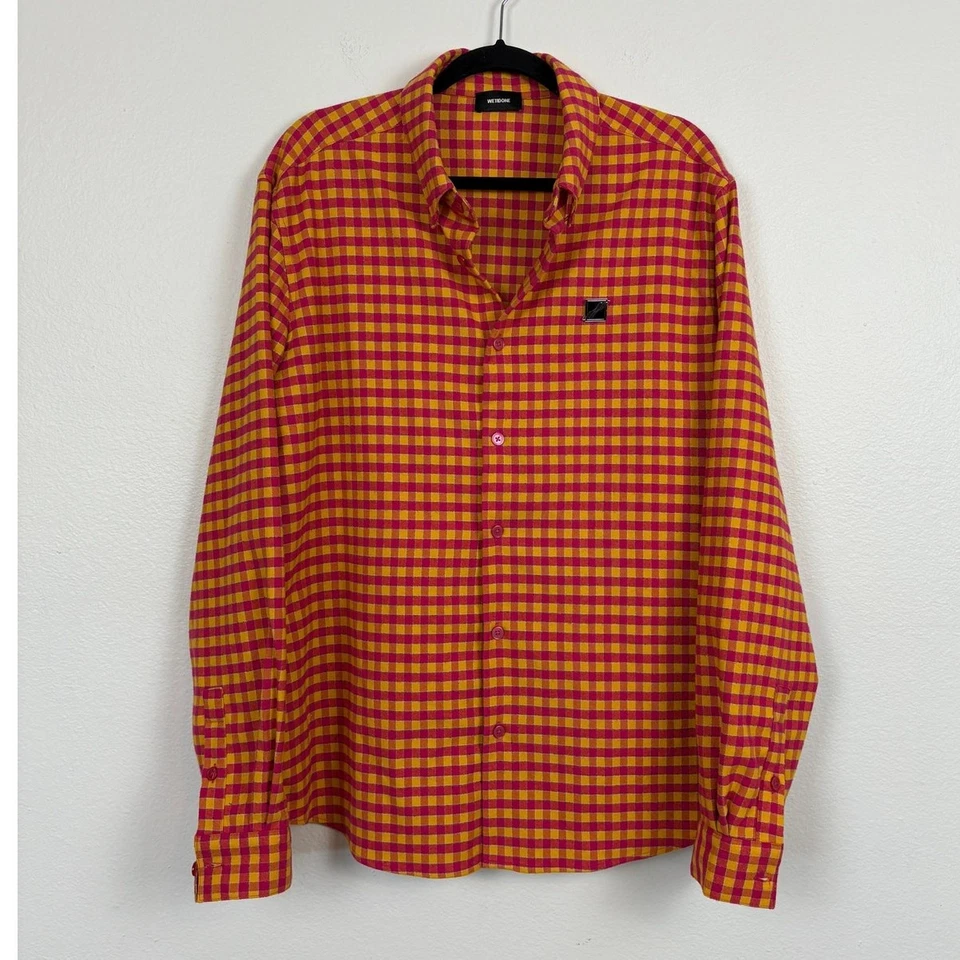 Camisa unissex de algodão flanela botão estampa logotipo xadrez WE11DONE NOVA SEM ETIQUETAS média - Imagem 1 de 4