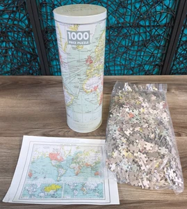 Vintage World Map 1000 Piece Puzzle in Tin Robert Frederick 22.44" x 16.92" NEW - Picture 1 of 9
