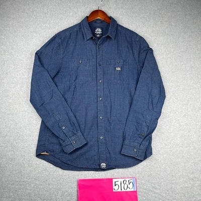 Camisa SuperDry Grande Azul Marino Blanco Lunares Abotonada Manga Larga Para Hombre Foto 1 de 4