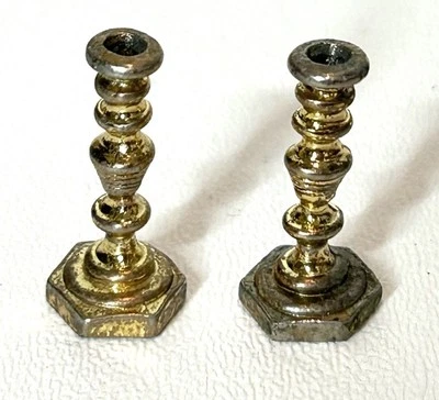 Castiçais vintage MCM par miniatura latão casa de bonecas - Imagem 1 de 3