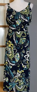 Ashley Stewart Floral Maxi Dress Womans 1X Black Ruched Sleeveless Boho Cottage - Picture 1 of 12