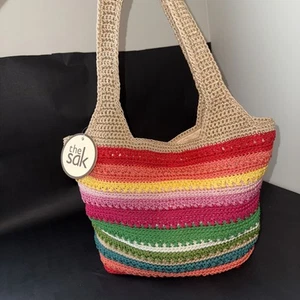 THE SAK RAINBOW gehäkelte Hobo Hippie Doppelhenkel Schultertasche Neu mit Etikett - Bild 1 von 5
