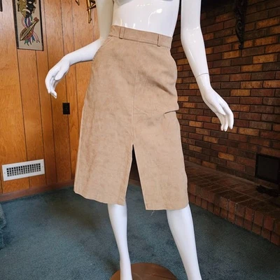 Falda Boho de Colección Años 70 Cintura Alta Camel Frente Dividido Vegano Gamuza Cuero Línea A XS/S Foto 1 de 4