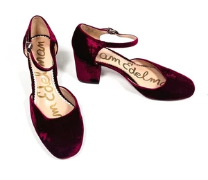 Sam Edelman Burgundy Velvet Block Heels Size 9 - Picture 1 of 7