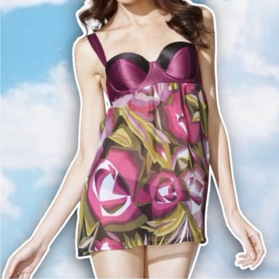 Missoni Target Collab Retro Floral Satin Mesh Babydoll Bra Top Bustier S Groovy - Imagem 1 de 4