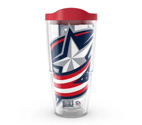 COLUMBUS BLUE JACKETS, 24oz DOUBLE WALL, TUMBLER FROM TERVIS WITH LID INCLUDED Cover