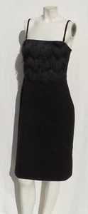 NUOVO $158 BANANA REPUBLIC abito tubino nero elasticizzato in maglia con frange taglia 8 Petite - Foto 1 di 5