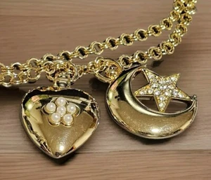 Joan Rivers Crescent Moon Rhinestone Star Heart Pearl Pendant Goldtone Necklace - Picture 1 of 6