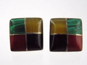 Pendientes de tachuelas cuadradas con incrustación de cuatro gemas ATI 925 México 8,8 g,5 pulgadas - Imagen 1 de 8