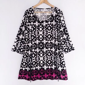 Avenue Studio Primrose Tunic Top Size 18 Ivory Batik Stretch Knit Zippers NEW - Picture 1 of 9