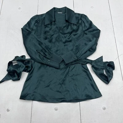 Blusa de seda verde bosque envolvente Elie Tahari Shay para mujer talla XS Foto 1 de 4