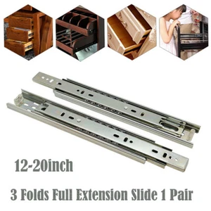 12-20inch 3 Folds Full Extension Slide Ball Bearing Drawer Runners 100 LBS Load - Picture 1 of 16
