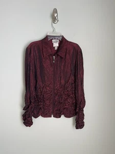 Joseph Ribkoff Burgundy Long Sleeve Full Zip Crinkle Ruched Jacket Size 8 - Picture 1 of 7