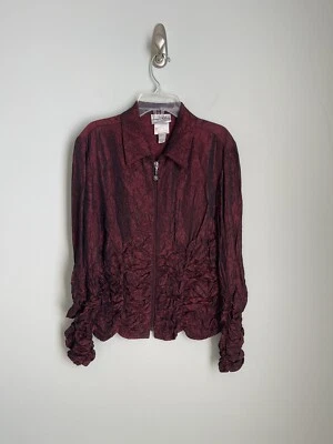 Joseph Ribkoff Burgundy Long Sleeve Full Zip Crinkle Ruched Jacket Size 8 - Image 1 of 4
