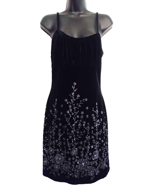 Status Tank Slip DRESS size M Black Velour Stretch Velvet Knit w/ Silver Glitter Foto 1 de 4