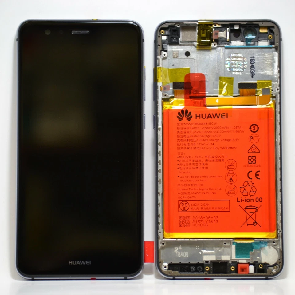 Genuine Huawei P10 Lite WAS-LX1 LCD Assy +Frame +Battery Midnight Black 02351FSG - Image 1 of 1