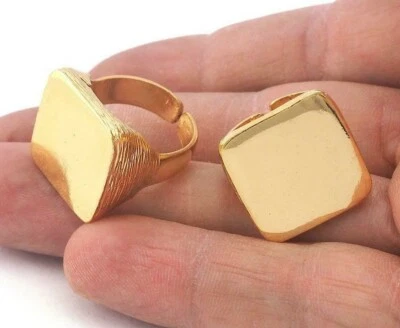 Anillo Sello Brillante Chapado en Oro Latón Rayas Cuadrado en Blanco Ajustable Talla 9 Foto 1 de 2