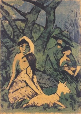 Gypsy Family with Goat Art Print Otto Mueller 1926 German Expressionist Lithogra - Image 1 of 2