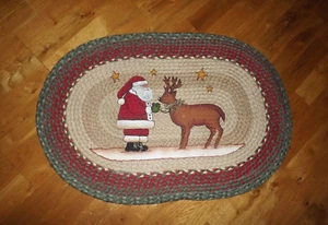 Capitol Imports Earth Rugs Christmas Santa & Reindeer Stars Oval Rug 20" x 30" - Picture 1 of 3
