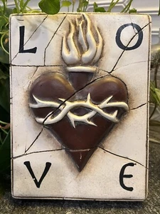 Sid Dickens SACRED HEART Vintage T-19 Memory Block Tile LOVE Wall Art Retired - Picture 1 of 15